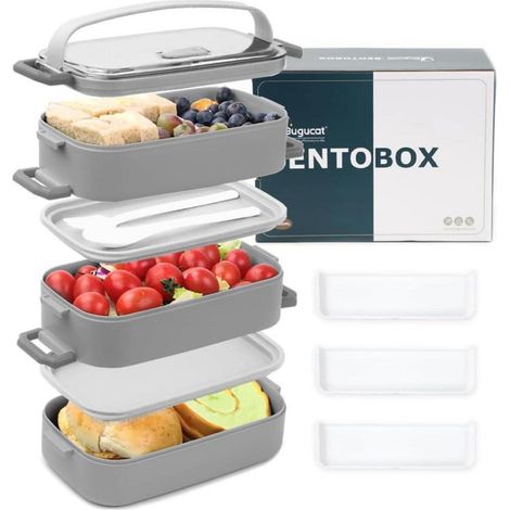 Bento Box 2400ML 3-in-1 auslaufsicher mit Besteckset Grau (1/5)