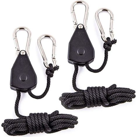 Lot de 8 Système de suspension réglable pour lampe de croissance LED avec crochets, corde à cliquet avec crochet pour lampe horticole, 3 mm (1/8 pouce) (1/5)