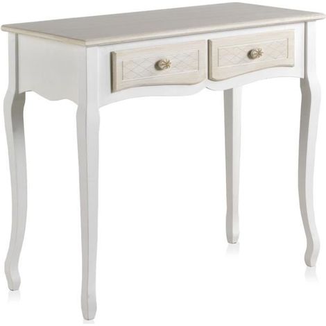 Table de chevet en panneaux MDF plaqué en sapin coloris blanc et crème - Longueur 90 x Hauteur 76 x Largeur 40 cm