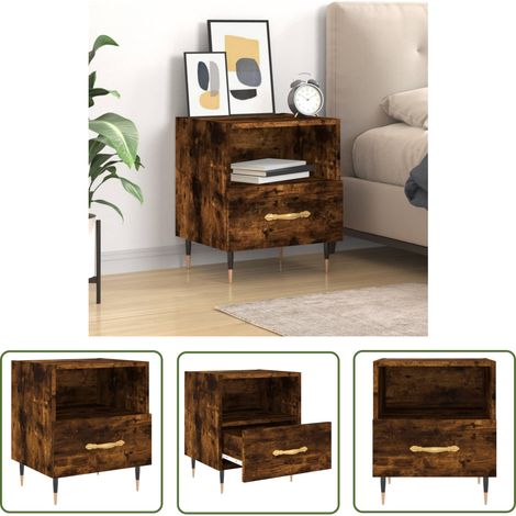The Living Store Table de chevet chêne fumé 40x35x47,5 cm bois d’ingénierie - Table De Chevet - Meuble De Chambre - Armoire De Chevet - Commode - Design Moderne (1/5)