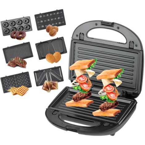 Gaufrier Multifonction, Croque Monsieur Multifonction 6 en 1 Grande Puissance de 850W, Noir (1/5)