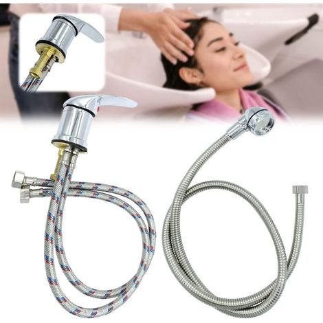 Kit de robinet d'eau de salon et de tuyau de pulvérisation pour cuvette de shampoing ou lavage à contre-courant, avec tuyau en acier inoxydable, mélangeur chaud-froid durable pour spa de salon