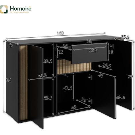 Flur- Garderobenschrank schwarz aus Polyester 140 x 40 x 82 cm HOMAIRE (1/5)