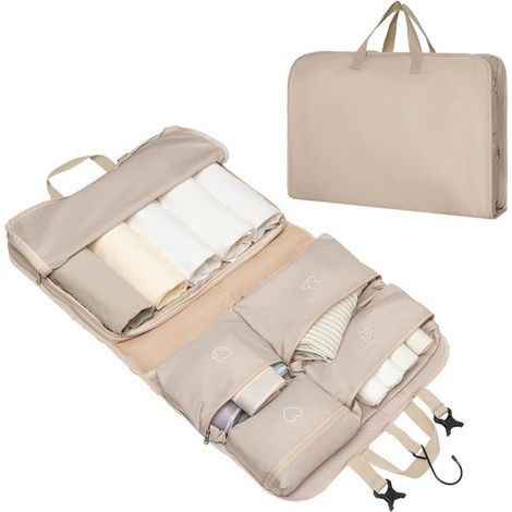 Organisateur de sac de rangement - Housse de rangement - Rangement pour vêtements - Système de suspension - 5 compartiments colorés - Sacs de rangement de voyage - Idéal pour organiser sa valise - Bei (1/5)