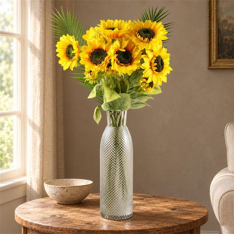 100cm Yellow Artificial Sunflower Arrangement Glass Vase Premium (1/5)
