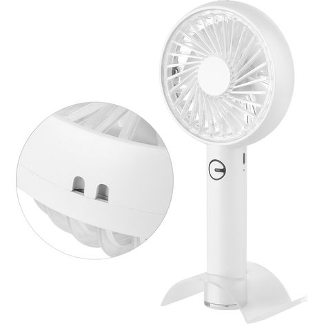 Mini ventilateur de bureau portable silencieux d'extérieur, rechargeable par USB, avec support pour téléphone (blanc) (1/5)