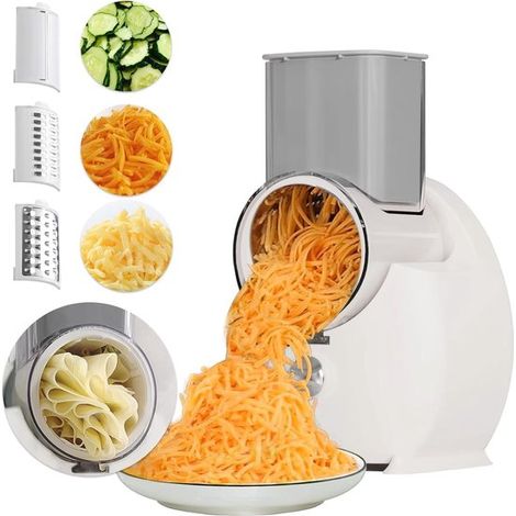 Rallador eléctrico para queso en bloque，rallador eléctrico para uso doméstico，3 cuchillas reemplazables，frutas y frutos secos (blanco) (1/5)