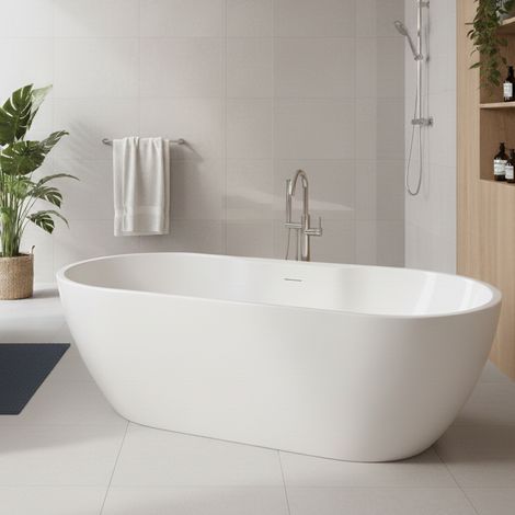 Voda Design Florence 1655mm Freestanding Double Ended Bath (Slim Oflow White Waste) (1/3)
