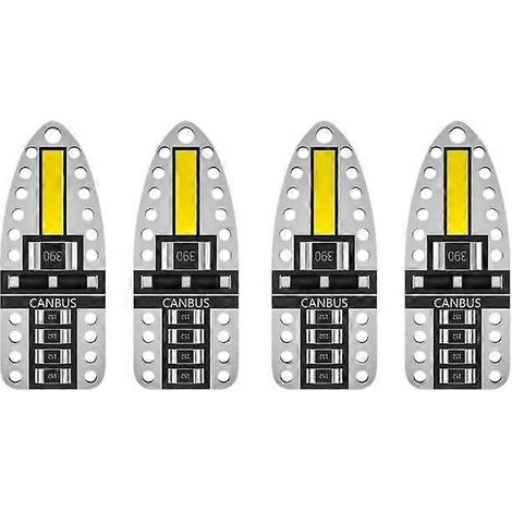 Lot de 4 ampoules LED W5W T10 Canbus 168 194 pour feux de recul latéraux intérieurs de voiture, sans erreur, blanc ultra-lumineux 6000K (1/5)