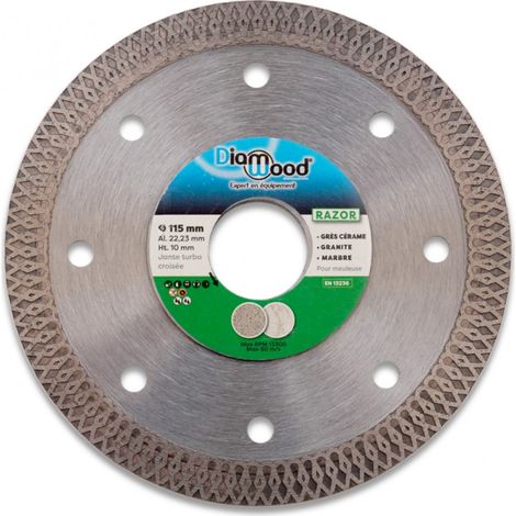 Diamwood – Disque diamant 115 mm – Alésage 22,23 mm – Jante continue turbo pour coupe nette sur grès cérame, granite, marbre, carrelage