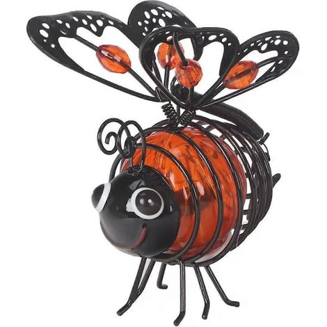 Lampe suspendue abeille solaire en métal, éclairage automatique, fer peint, artisanat lumineux, résistante aux intempéries, motif animaux volants. (1/5)
