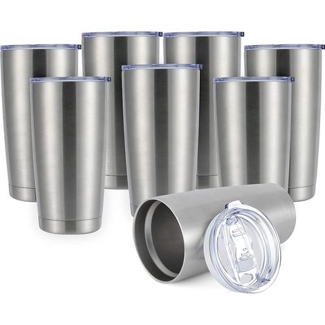 Gobelet isotherme de voyage en acier inoxydable de 590 ml avec couvercle, à double paroi et isolation sous vide (1 unité, acier inoxydable) (1/2)