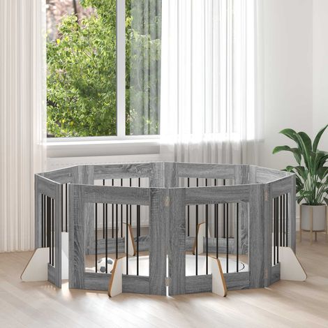 Puerta de perro con soportes 8 pcs Gris 60 x 60 cm