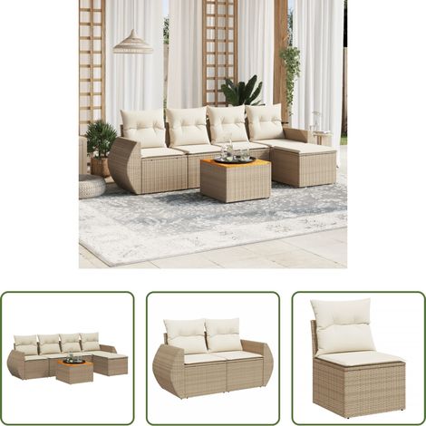 vidaXL Gartensessel - 6-tlg. Garten-Sofagarnitur mit Kissen Beige Poly Rattan (1/5)