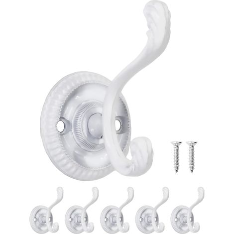 Set aus 5 antiken Wandhaken aus Eisen, Retro-Design, weiß.