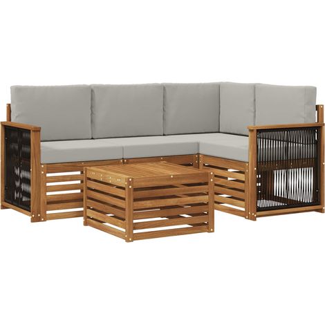Set di divani da esterno 5 pz Naturale e Grigio Chiaro vidaXL (1/5)