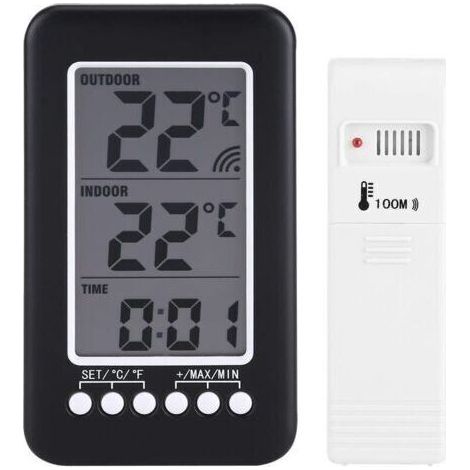 Kabelloses Innen-/Außenthermometer, Heimthermometer, digitales LCD-Thermometer mit Uhr und Temperaturanzeige, drahtloser Sender (1/5)