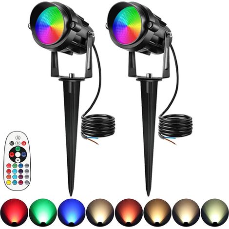 2 Pièces Spot LED RGB 6W À Changement de Couleur - Télécommande IP66 Éclairage Paysager Piquet Intérieur Extérieur (1/5)