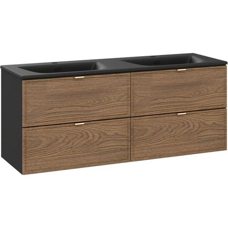 Badezimmer-Set SAVIA: Unterschränke 120cm und Doppelwaschbecken zum Einbauen, schwarz