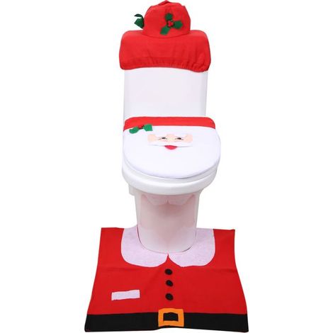Ensemble de couvercle de toilette - FAFEICY - Père Noël - Tissu non tissé - Décoration de Noël - Durable (1/3)