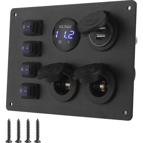 Panneau d'interrupteur à bascule étanche à 4 gangs, double Port USB, affichage de la tension, prise 12V pour voiture, bateau, camping-car (1/5)