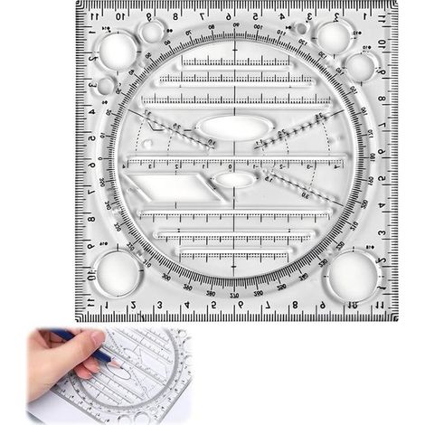 Plantilla geométrica multifuncional de 12 cm - Plantilla gráfica para la escuela - Plantilla geométrica circular flexible (1/5)