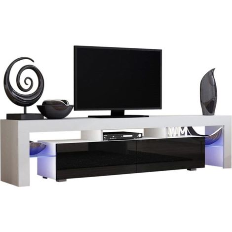 Dusine – Meuble TV Spider Big A LED 200 cm – Blanc mat avec portes noir laqué – Éclairage LED intégré – Mélamine 18 mm – Rangement pratique (1/3)