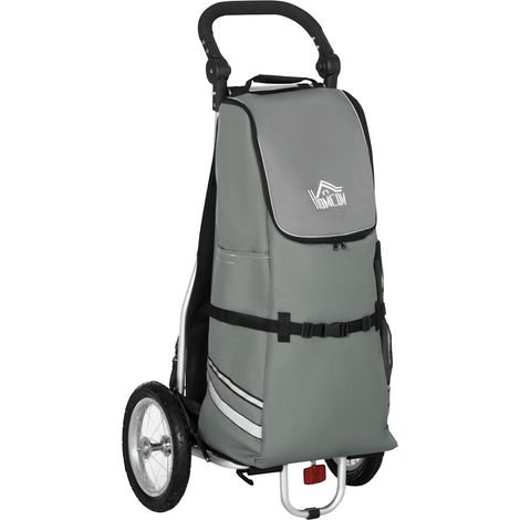 Carro de compra y remolque de bici 2 en 1 plegable 55 L de aluminio y Oxford gris (1/5)