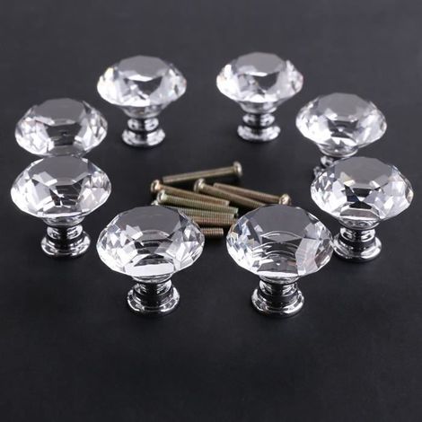 8 Stück 40 mm Knaufgriffe aus klarem Kristallglas für Möbel, Schränke, Kommoden (1/4)