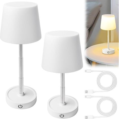 Lot de 2 lampes de table LED rechargeables par USB - Lampe de table télescopique réglable en hauteur - Lumière jaune chaude - Lampe de chevet tactile sans fil pour table de chevet, chambre à (1/5)