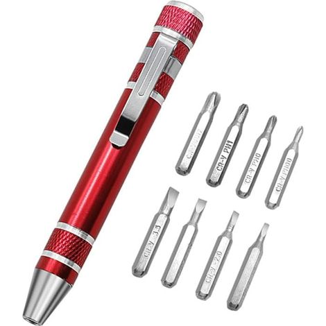 Kit de destornilladores de precisión 8 en 1, herramienta multifuncional para la reparación de dispositivos electrónicos y ordenadores portátiles, color rojo.