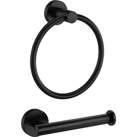 Juego de 2 piezas: Soporte para papel higiénico y aro para toallas, acero inoxidable mate, montaje en pared resistente, para baño. (1/5)