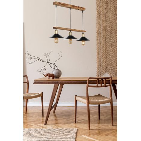 Lustre rustique industriel - Corps en bois - Diamètre : 15 cm - Hauteur : 80 cm - Réglable - Culot E27 - Marron et noir - Parfait pour la décoration rustique et moderne (1/2)