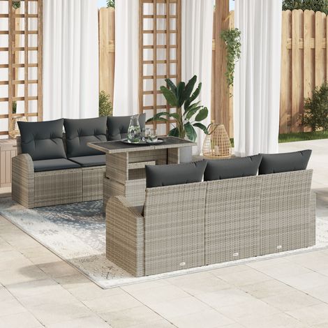 Garden Sofa Set 7 pcs Light Grey Poly rattan vidaXL (1/5)