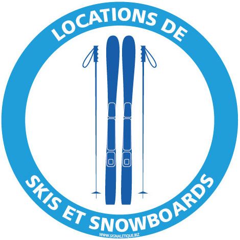 PANNEAU INFORMATION LOCATION DE SKI ET SNOWBOARDS (H0397) - Adhésif - Diamètre 125 mm