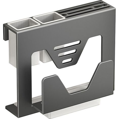 Porte-couteaux en acier inoxydable 304 avec support de rangement pour baguettes – Organiseur mural/de bureau sans perçage pour couverts, planches à découper et couvercles (gris pistolet), CREA