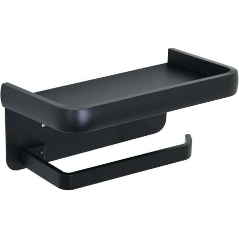 Porte-papier toilette mural avec étagère sans perçage Porte-papier toilette adhésif en aluminium Porte-rouleau de papier toilette pour salle de bain noir (1/5)