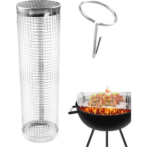 Panier de gril pour légumes, grille roulante en maille - Accessoires cuisson rotatifs acier inoxydable camping barbecue plein air Large (1/5)