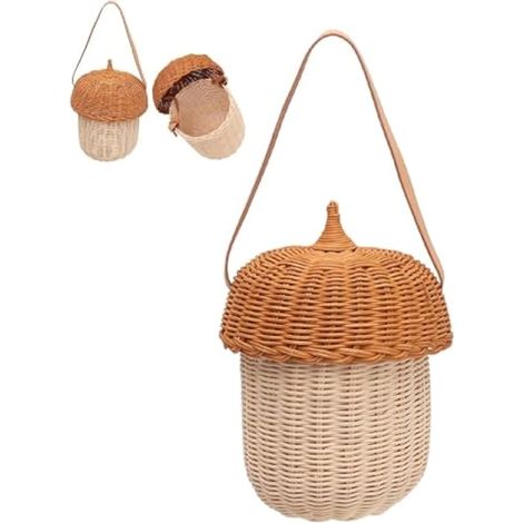 Panier bandoulière en rotin 25 x 18 x 15 cm (9,8 x 7,1 x 5,9 po) – Rangement et décoration – Sac tressé à la main en forme de gland – Idéal pour la maison, les fêtes, les mariages, les jouets d'enfant (1/4)