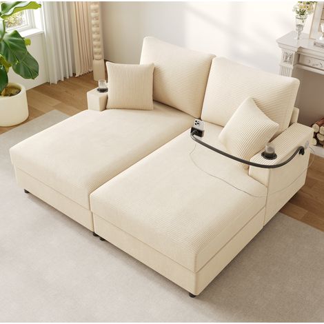 Sofá cama modular de 2 plazas 163x140x82 cm en tela beige FloraGrace