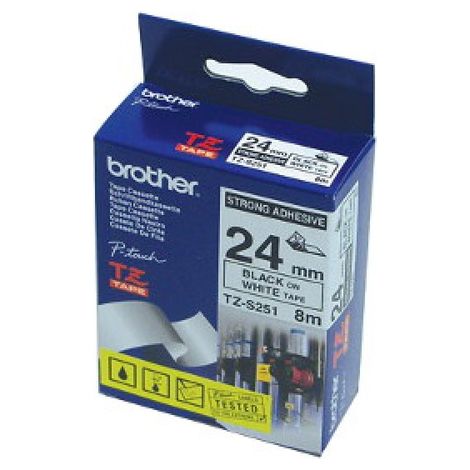 Cintas de etiquetado Brother TZ-S251, negras sobre blanco. (1/2)