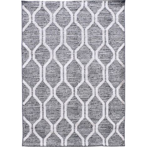 Tapis longs poils shaggy 120x170 gris et blanc tissé rectangle motif scandinave
