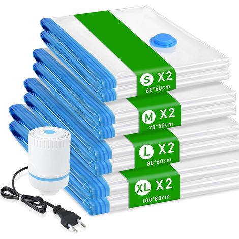 Lot de 8 Sacs Sous Vide pour Vêtements avec Pompe, Sacs de Rangement Compressibles XL/L/M/S pour Couettes, Housses et Habits, Étanches et Gain de Place pour Voyage, Maison et Déménagement (1/5)