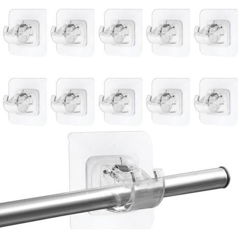 Lot de 10 supports tringle à rideaux sans perçage – Crochets autocollants transparents – Installation facile sur surfaces lisses (1/5)