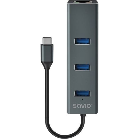 Hub USB-C 3 ports Savio AK-57 avec adaptateur RJ-45 (1/5)