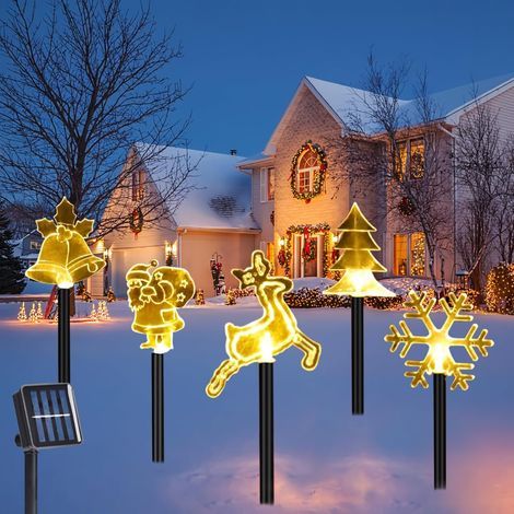 Lot de 5 éclairages de Noël solaires en acrylique pour extérieur, jardin, terrasse, 5 combinaisons (1/5)