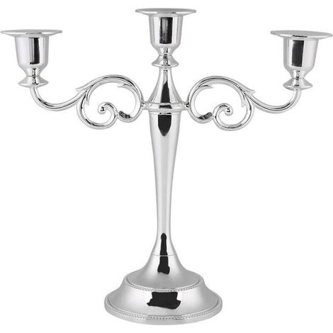 Kerzenständer mit 3 Zweigen, Vintage-Kerzenhalter aus Metall für Hochzeitsdekorationstische (Farbe: Silber) (1/4)