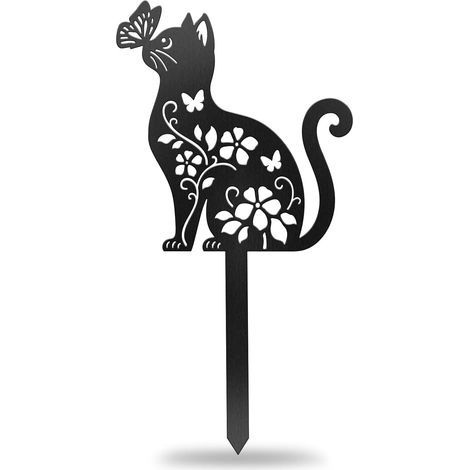Étiquettes Jardin Métal 30CM - Lot Décoratif Chat et Fleurs - Marqueurs Plantes Résistants Intempéries pour Potager Balcon Serre (1/5)