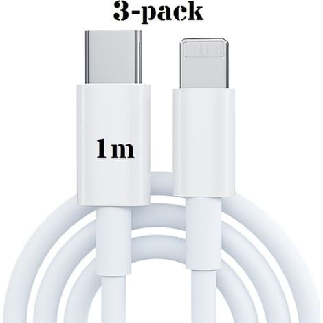 Compatible avec les chargeurs iPhone - Lot de 3 - CÂBLE DE CHARGE - 20 W USB-C - Chargeur rapide (3 pièces) - Accessoires non officiels (3 pièces)