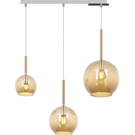 SOSP. CROMO RETTANGOLARE 3 LUCI VETRI (1 X GRANDE+ 1 X MEDIO+ 1 X PICCOLO)TUTTI AMBRA 1155CR-S3 RMIX-AM
